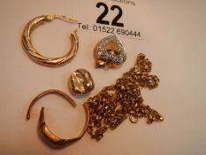 A mixed lot of mainly 9ct scrap gold including a gold tooth (possibly 22ct) weight 12g