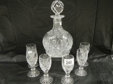 A good decanter and 6 cut glass drinking glasses.