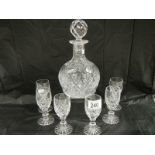 A good decanter and 6 cut glass drinking glasses.