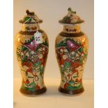 A pair of Satsuma vases in good condition, 12", 30 cm tall.