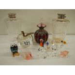 A mixed lot of glass including scent bottles, paperweight, animals etc.