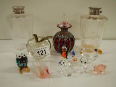 A mixed lot of glass including scent bottles, paperweight, animals etc.