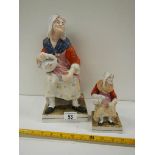 2 early Victorian Staffordshire figures 12" and 6.5" tall, in good condition.