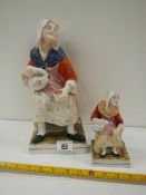 2 early Victorian Staffordshire figures 12" and 6.5" tall, in good condition.