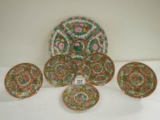 5 early Famille Rose saucers and a later famille rose plate.