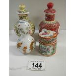 An early Victorian Chinese famille rose lidded pot and 3 other Chinese ceramic items.