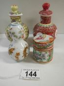 An early Victorian Chinese famille rose lidded pot and 3 other Chinese ceramic items.