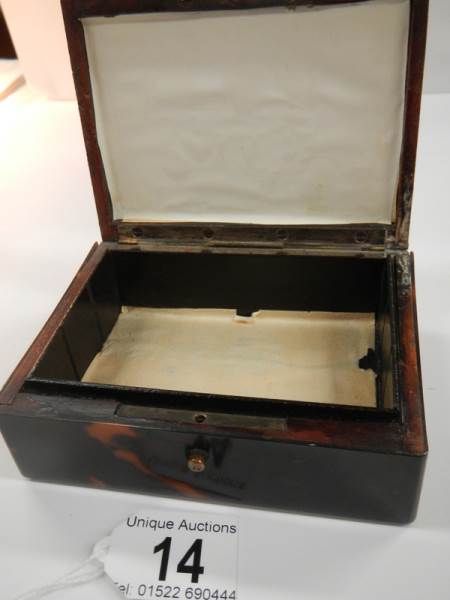 An imitation tortoise shell box with silver mounts (two small strips missing, - Image 3 of 5