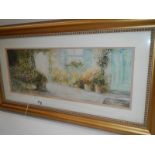 A mid 20th century gilt framed and glazed watercolour of a garden, signed Scoir's,