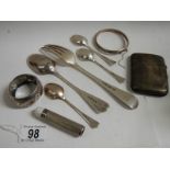 A mixed lot of silver items including cigarette case, approximately 210 grams.