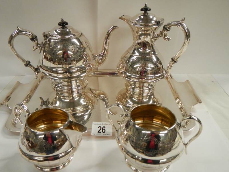 A good quality 5 pieces silver plate tea set including a heavy tray. - Image 2 of 6