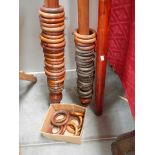 3 Victorian wooden curtain poles complete with rings.
