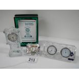 3 good collector's glass clocks, Galway, Edinburgh crystal etc.