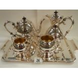 A good quality 5 pieces silver plate tea set including a heavy tray.