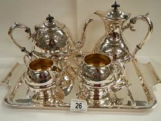 A good quality 5 pieces silver plate tea set including a heavy tray.