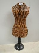 A Victorian wicker mannikin bust, 25" tall.