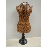 A Victorian wicker mannikin bust, 25" tall.