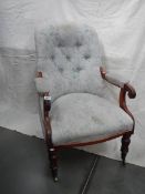 A Victorian mahogany arm chair, upholstery in good condition for age.