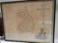 An early framed and glazed map of Cambridge, published by J Greenwood, Made in the year 1832-1833.