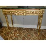 A mid 20th century gilded side table with imitation marble top,