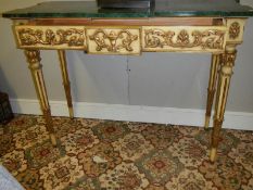 A mid 20th century gilded side table with imitation marble top,