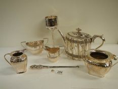 8 items of good 20th century silver plate and a silver handled button hook.