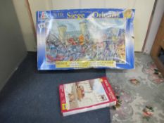 A boxed Italieri Siege of Orleans model kit (box worn but contents unopened) and a small boxed
