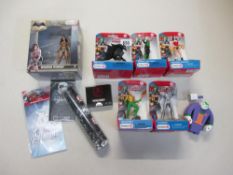 A collection DC superhero toys and ephemera including boxed Schleich Justice League figures,