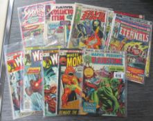 A collection of 1970s comics including Bloodstone, The Eternals, Werewolf by Night,