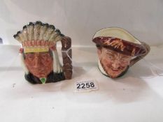 2 small Royal Doulton character jugs - Drake (no number) and North American Indian D6614.