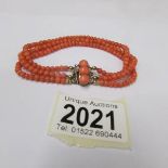 A 1950's natural coral bracelet with gold clasp.