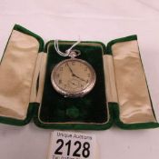A cased white gold Waltham pocket watch, in working order.