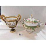 A Royal Worcester twin handled vase with oriental depiction (a/f) and a Copeland and Garrett