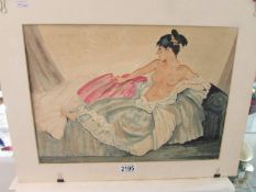 A water colour semi nude study signed W Russell Flint, mounted but unframed, image 41.5 x 29 cm.