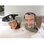 2 Royal Doulton character jugs - Merlin D6529 and Long John Silver D6336.