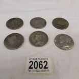 6 British silver crowns from the 19th and 20th centuries - 1821, 1847, 2 x 1889,