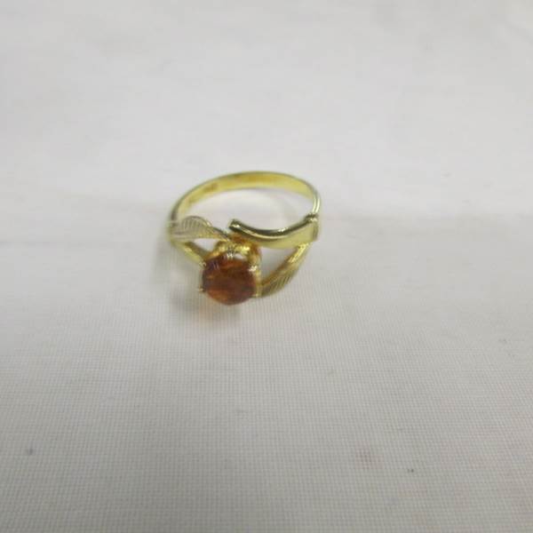 A single stone citrine gem ring with textured openwork mount in 9ct gold, dated Birmingham 1965. - Image 2 of 2