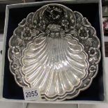 A fine silver dish in the form of a shell with floral embellishment, marked 925 EPT, XEIPOL.