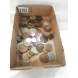 A mixed lot of UK coins etc., including George III cartwheel penny and pre 1947 silver.