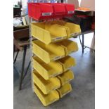 10 yellow large part bins and 3 red and new racking