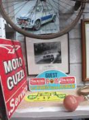 2 1980s Rally Plaques, a metal RS Escort MK1 sign,