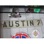 A painted wooden Austin 7 sign (approximately 112 x 20cm)