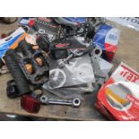 A large collection of mainly new bicycle parts including Shimano Derailler.