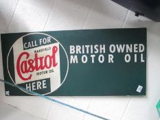 A Castrol British Owner Motor Oil painted metal sign (approximately 90 x 41cm)