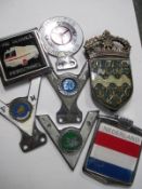 A quantity of vintage car badges including Fire service personnel etc