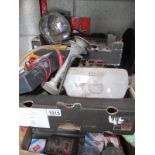 A huge lot of tools and car items including air horns, early Cibie fog lights,