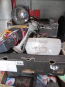 A huge lot of tools and car items including air horns, early Cibie fog lights,