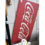 A Coca Cola painted metal sign (approximately 90 x 41cm)