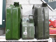 2 large 20 litre jerry cans and a half size 10 litre can