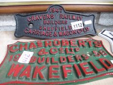 2 cast iron Railway plaques